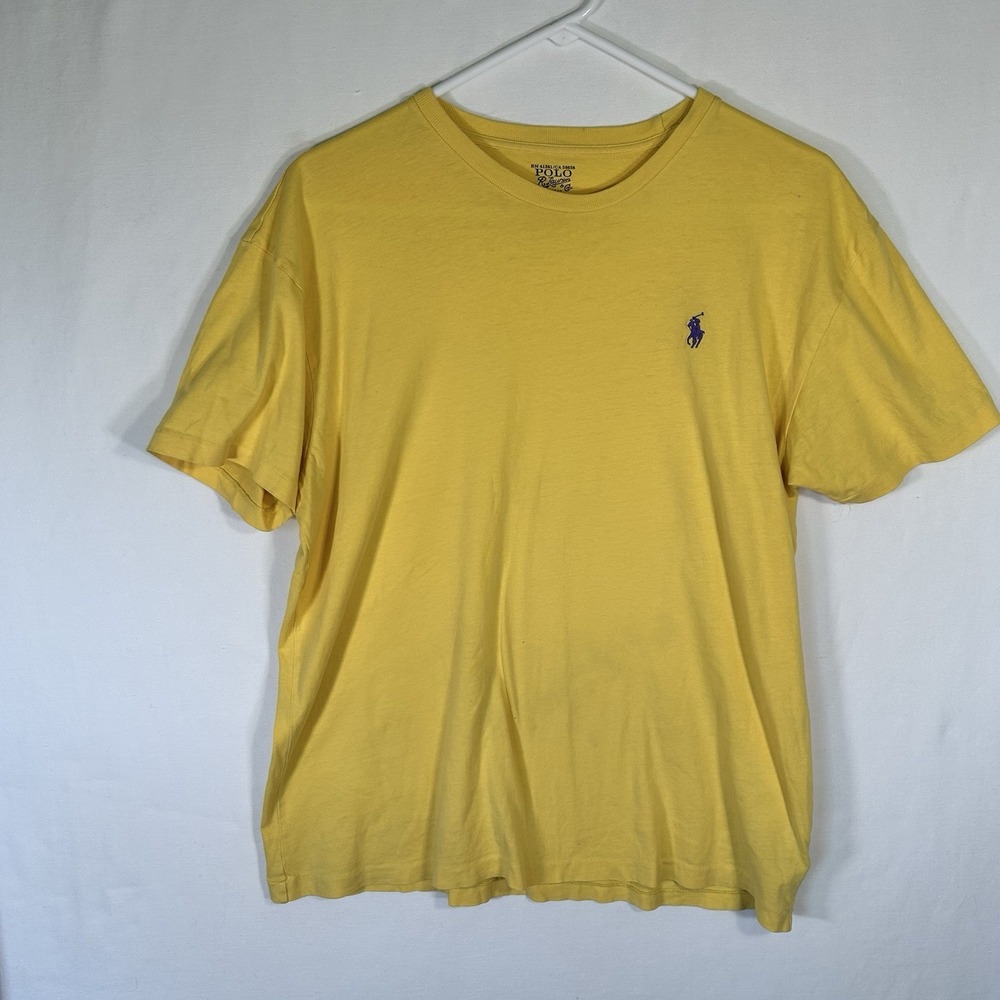 Polo Ralph Lauren Men's T-Shirt Size Medium yellow Crewneck Purple Pony Cotton